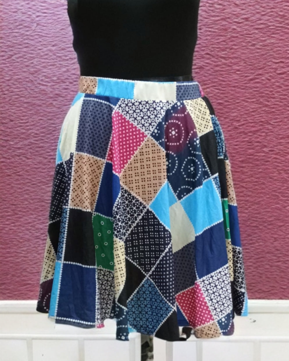 Plus Patchwork Print Flare Skirt T694
