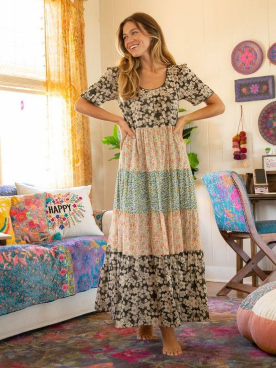 Plus Colorblock Floral Print Maxi Dress D3315