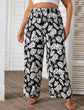 Plus Leaf Print Elastic Waist Pants T2415