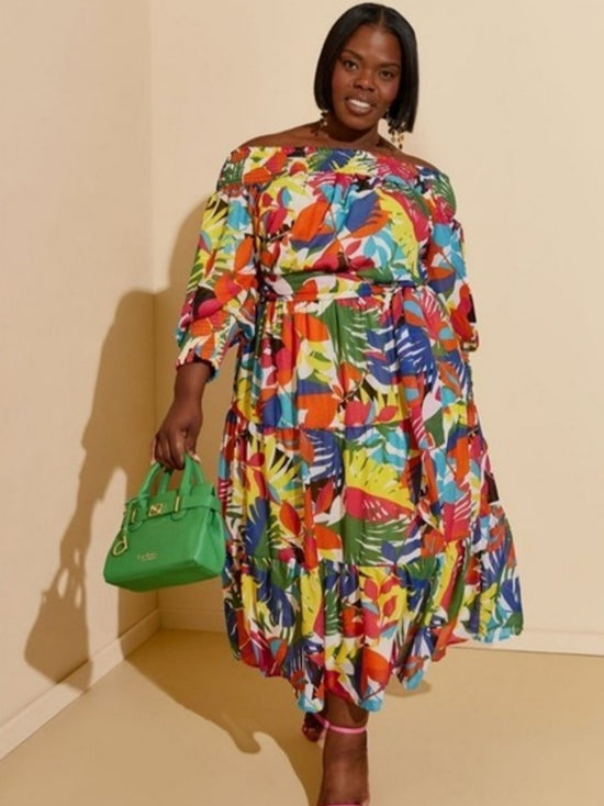 Plus Colorblock Off Shoulder Maxi Dress Without Belt D3308