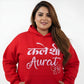 Pluswear Kaleshi Aurat Printed Oversized Pocket Fleece Hoodie (Red)