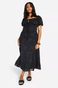 Plus Jacquard Emboss Lace Up Back Corset Detail Slit Hem Dress D3330