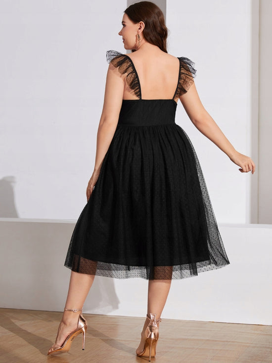 Plus Polka Dot Mesh Overlay Dress D3321