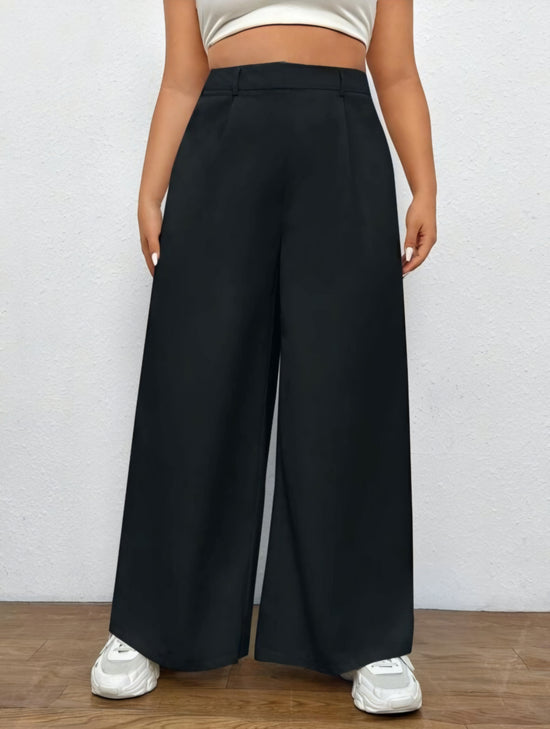 Pluswear Everyday Slip On Pocket Wide Leg High Waisted Pants (Charcoal Black)