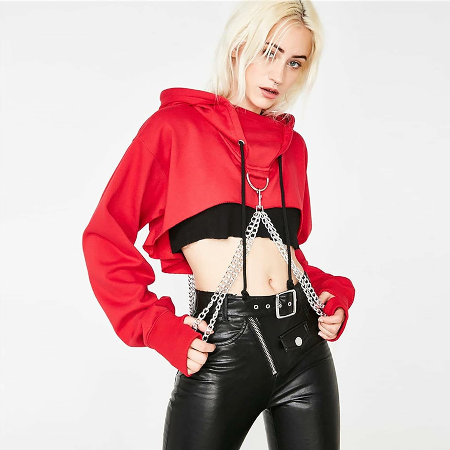Plus Super Crop Hoodie Without Chain T252