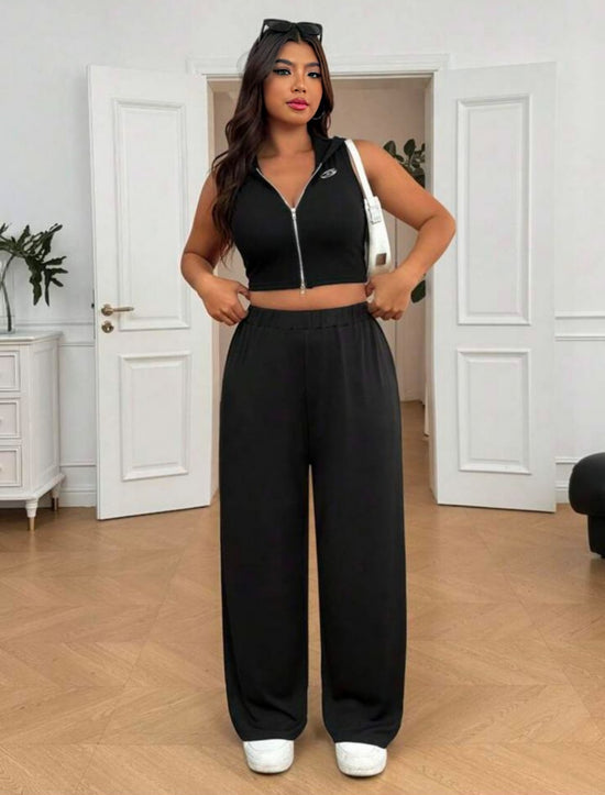 Pluswear Everyday Elastic Waist Pocket Straight Pants