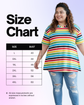 Pluswear Everyday Drop Shoulder A-Line Striped Cotton Tshirt (Rainbow)