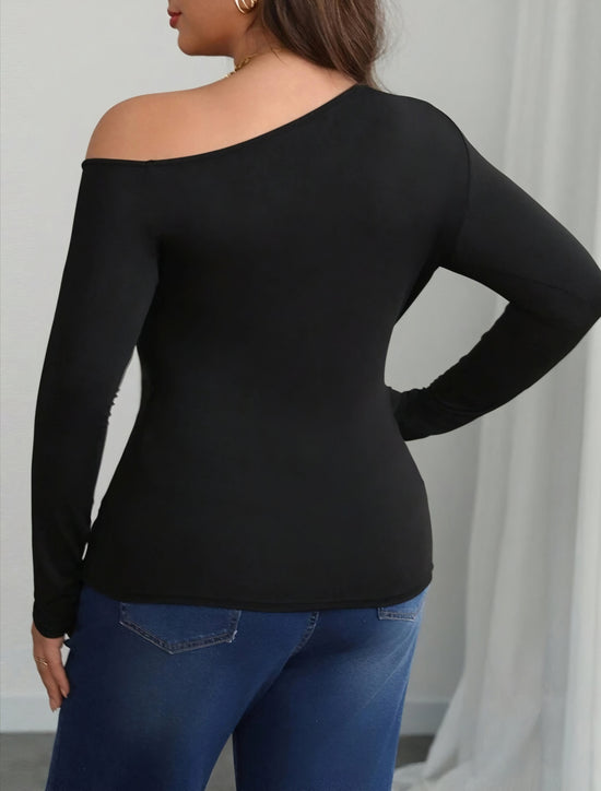 Pluswear Premium Asymmetric Shoulder Ribbed Top