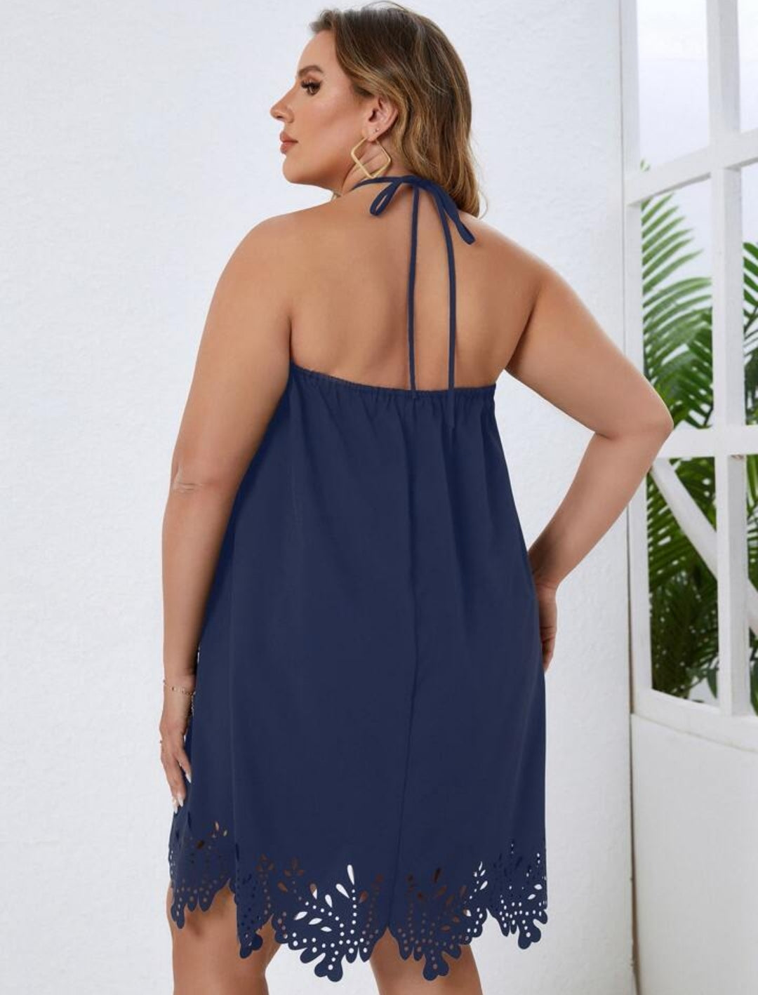 Plus Keyhole Back Halter Neck Dress