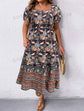 Plus Square Neck Floral Print Dress D3190