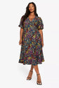 Plus Floral Print Slit Hem Midi Dress D4006