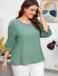 Plus Solid Flounce Sleeve Blouse T1216