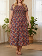 Plus Shirred Floral Print Dress