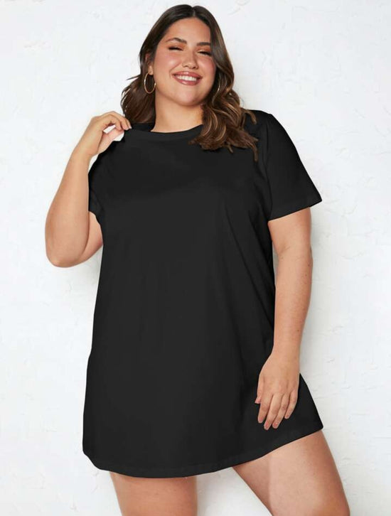 Plus Solid Drop Shoulder Tee Dress D3166