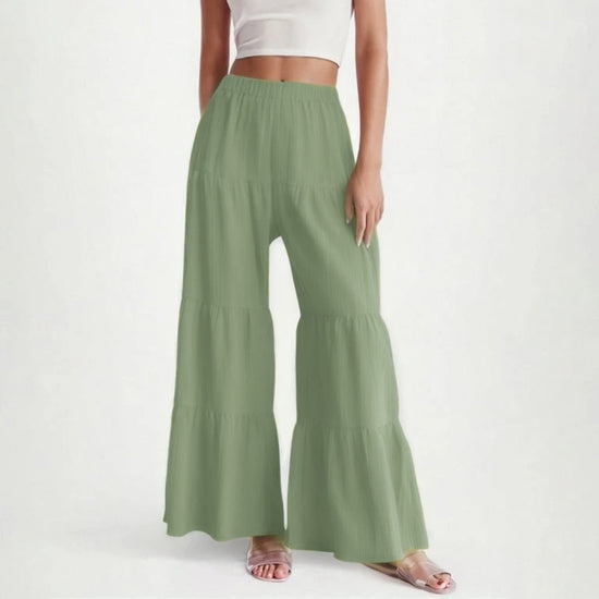 Plus Elastic Waist Textured Tiered Wide Leg Pants T2316