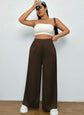 Pluswear Everyday Slip On Pocket Wide Leg High Waisted Pants (Burnt Brown)