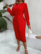 Plus Drape Detail Lantern Sleeve Dress D4012