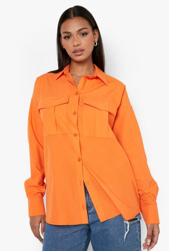 Plus Flap Pocket Oversized Shirt T2389