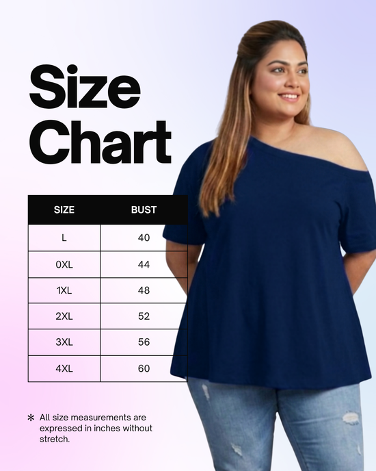 Pluswear Everyday One Shoulder A-Line Cotton Tshirt (Navy Blue)
