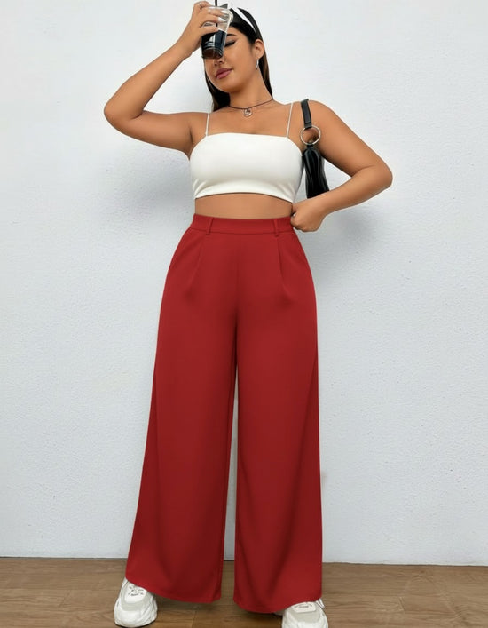 Pluswear Everyday Slip On Pocket Wide Leg High Waisted Pants (Red)