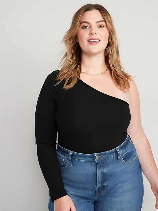 Pluswear Premium One Sleeve Ribbed Top (Black)