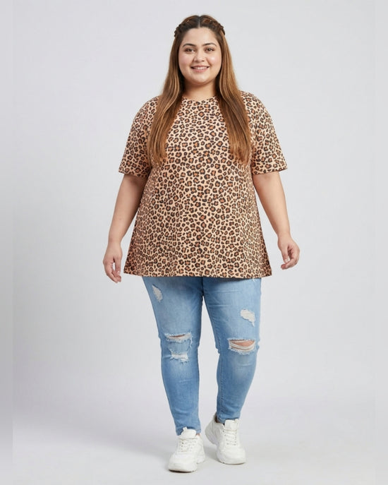 Pluswear Everyday Drop Shoulder Leopard Print A-Line Tshirt