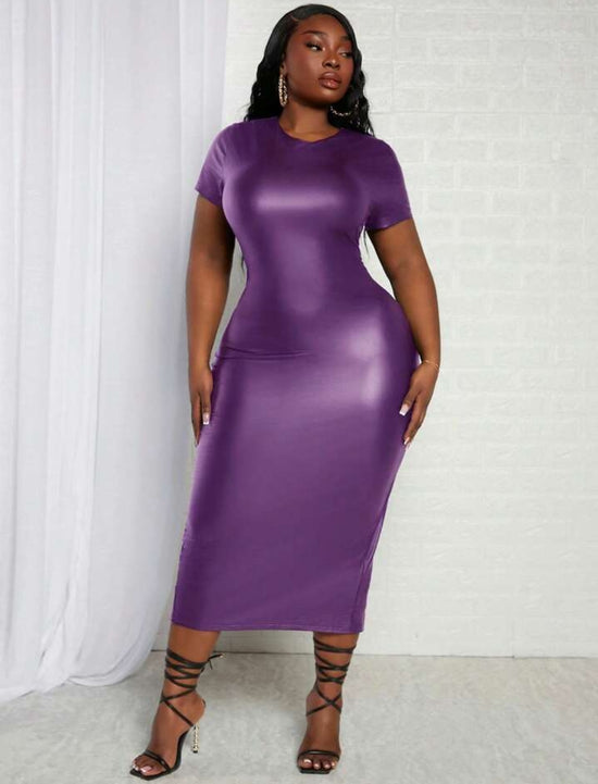 Plus Solid PU Bodycon Dress D2010