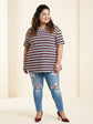 Pluswear Everyday Drop Shoulder A-Line Striped Cotton Tshirt (Maroon White)