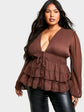 Plus Tiered Chiffon Peplum Top D3325