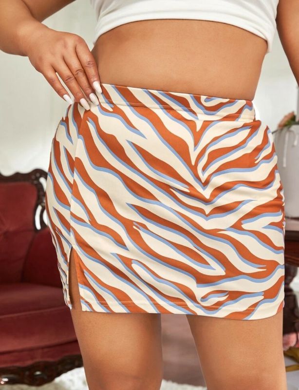 Plus Zebra Print Striped Bodycon Skirt T505